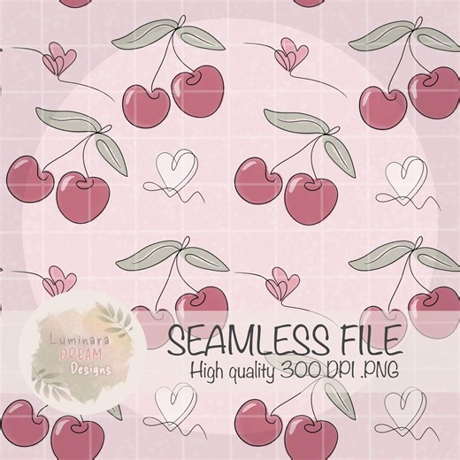 Cherry Valentine Hearts Seamless Pattern 300DPI PNG Instant Digital Download Papers Cherry Line Art - Etsy