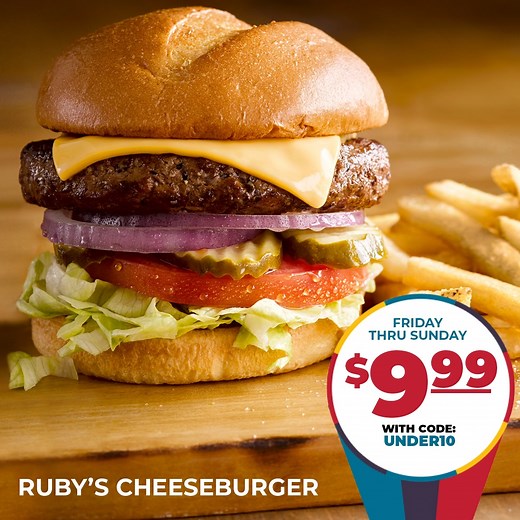 4.1K views · 37 reactions | Ready to round out your week with some serious savings? Order familiar favorites like our 6 oz Rib Eye, Garden Bar Entree, Ruby’s Cheeseburger or Meaty Baked Penne for $9.99 every Friday thru Sunday in March. Come dine with us, order online or in our new app using code: UNDER10 | Ruby Tuesday | Facebook