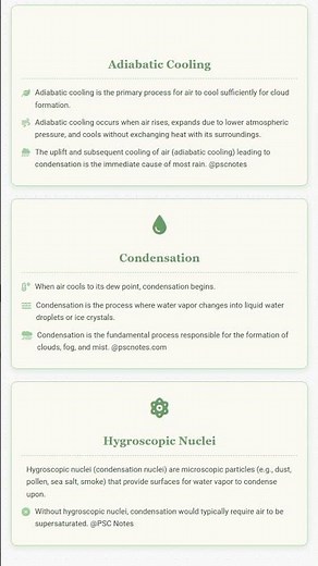 Cloud formation processes: Condensation, hygroscopic nuclei, adiabatic cooling