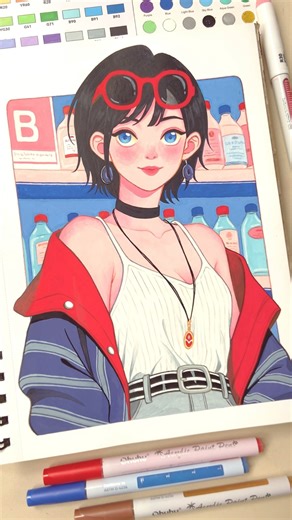 Ohuhu Acrylic Marker process ❤️💙 #art #markers #ohuhumarkers #artprocess #drawing #artwork