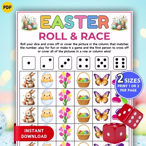 Easter Roll and Race Game, Printable Easter Dice Game for Kids & Adults, Fun Easter Party Game, Classroom Easter Activity, Easter Kids Games - Etsy