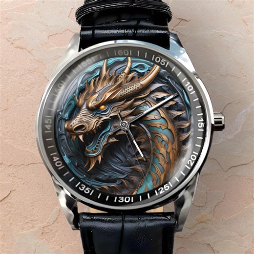 Unique Dragon Watches, Realistic Dragon Art, Gift for Dragon Lovers, Handmade Stainless Steel Leather Watches - Etsy