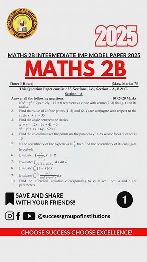 Success Group of Institutions | Struggling with Maths 2B? We got you! Master these important questions & score high! Save, share & tag your study buddies! #Maths2B... | Instagram