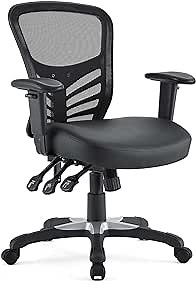 Modway Articulate Mesh Office Chair with Fully Adjustable Vegan Leather Seat In Black