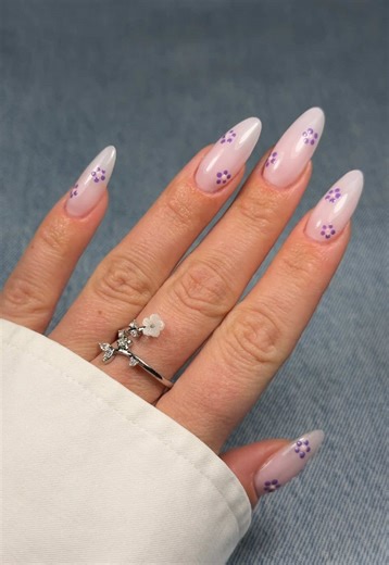 Spring Nails with Floral Art - Soft Milky Look