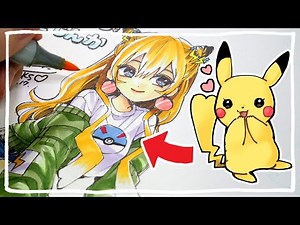 [Analog] I tried drawing Pikachu in a cute girl style [Pokémon Personification] Pokémon Pikachu g...