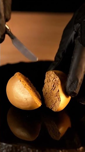 Cutting a golden clay heart with surreal precision #ai #asmr #abstract