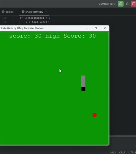 Create Snake Game using Python #python #pythonprogramming #pythontutorial #pythonforbeginners