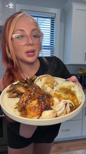 Roasted Chickens Dinner with Brussels Sprouts, Bacon & Homemade Gravy