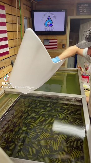 Hydrodipping into black and white American flag pattern #artwork #hydrodipping #smallbusinessbigdreams #carlifestyle #Finished | Angert's Hydrographics