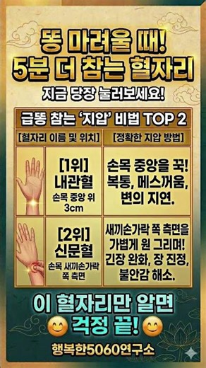 💩 급똥 참는법! 5분 더 버티는 마법의 혈자리 TOP 2 (지금 당장 누르세요!)