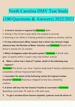 North Carolina DMV Permit Test Study Guide 100 Questions and Answers 20252026 Verified Answers5283