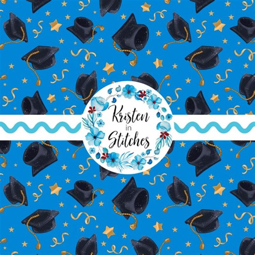 Grad Caps and Streamers Seamless Pattern, Digital File, Instant Download, Printable Paper, Graduation, Cap & Gown, Tassels, Blue - Etsy