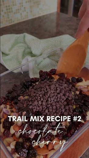 Chocolate cherry trail mix combines 3 kinds of nuts with dried cherries and chocolate chips.