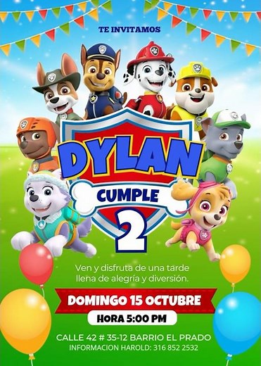 Invitacion de la Patrulla Canina - paw patrol