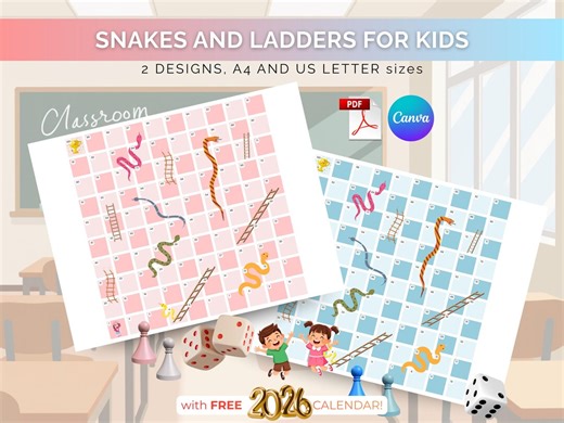 Snakes and Ladders Board Game Printable Family Kids Activities Back to School Activity Worksheets Fun Adult Game PLR Canva Editable Template - Etsy