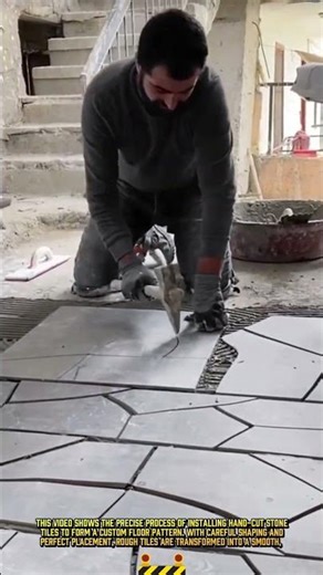 Installing Hand-Cut Stone Tiles to Form a Custom Floor Pattern #dailywork