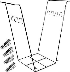 Trash Bag Holder Stand, Outdoor Garden Garbage Bag Holder Holds 30-45 Gallon Bags, Metal Leaf Bag Holder Stand with 4 Fixing Clips and 2 Garbage Bags, For Outdoor Yard Camping Garden Lawn