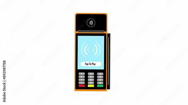 tap to pay animated edc machine non-cash payment edc nft machine payment tap handphone and bank card green screen 4k looping