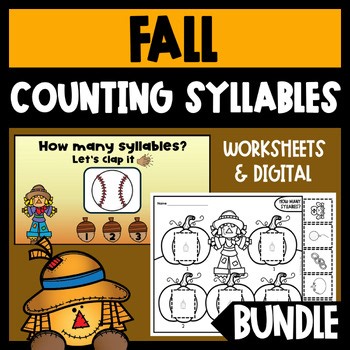 Fall Counting Syllables Worksheets & Digital PowerPoint Google Slides Scarecrow