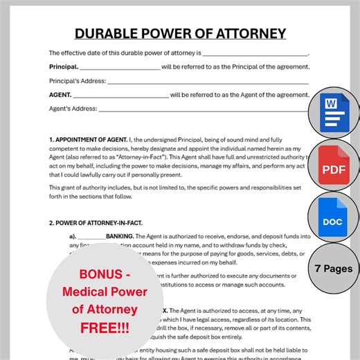 Power of Attorney Form Template, Legal POA Agreement, Financial Authorization Document, Printable Word PDF Editable Form Instant Download - Etsy