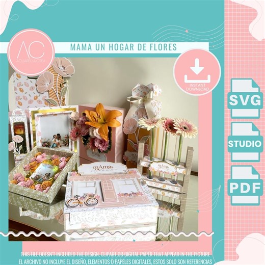 Mother's Day Flower Box Template Bundle: DIY Gift, Clipart & Paper (SVG, PDF) - Etsy
