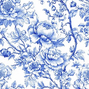 Blue Floral Toile Fabric – Vintage Botanical Pattern on White, Elegant French Textile, DIY & Home Decor Material - Etsy