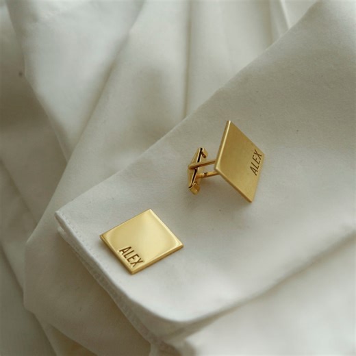 Personalized 14k Gold Cufflinks, Custom Name Cufflinks, Wedding Gift - Etsy