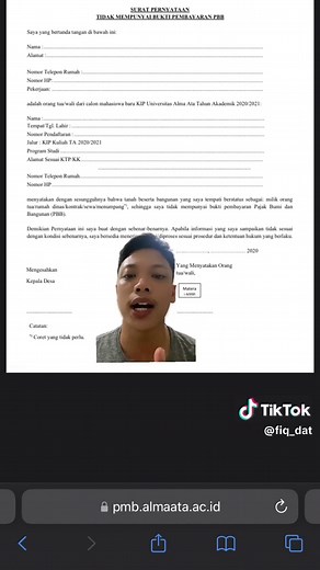 Surat Pernyataan Tidak Memiliki Bukti Pembayaran Pajak Bumi dan Bangunan (PBB) #fiqdat #SNBP #snbp2025 #beasiswa #infobeasiswa #beasiswakuliah #beasiswaunggulan #tutor #tutorial #kipkuliah #kipk #kuliah #kuliahgratis #fyp #fyppppppppppppppppppppppp #fyp