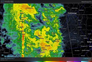 8:18 PM Radar Update: The line of storms continues to track through the area with tree and power line damage *ahead* of the line, not along it. Please do not wait for it to reach you before you head indoors. Let us know if you have any damage. #HUNwx | US National Weather Service Huntsville Alabama