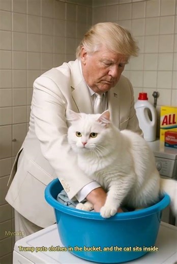 Trump Puts Clothes in Bucket, Cat Sits Inside🐱🪣