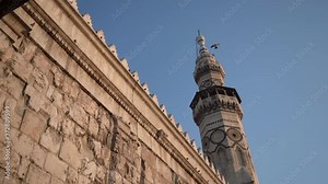 Syria, Damascus. Birds Flying Around Minaret of Umayyad Grand Mosque Slow Motion