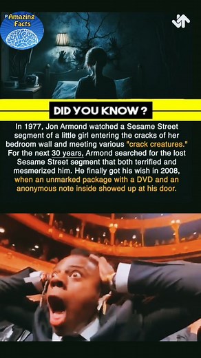 In 1977, a man saw a Sesame Street clip of a girl entering cracks in her wall to meet “crack creatures.” 👧🌀 He searched 30 years for it… until 2008, when an unmarked package with a DVD mysteriously showed up at his door. 📦😳 Creepy or fascinating? 👀 #LostMedia #CreepyFacts #SesameStreetMystery #UnsolvedMysteries #WeirdFacts #SpookyVibes | amazing facts