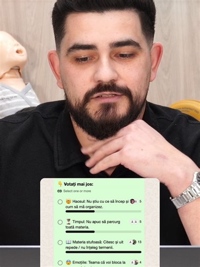 📊 𝐓𝐢-𝐞 𝐟𝐫𝐢𝐜𝐚 𝐝𝐞 𝐥𝐢𝐜𝐞𝐧𝐭𝐚? Nu ești singur. Dimineață am întrebat în 𝐠𝐫𝐮𝐩𝐮𝐥 𝐧𝐨𝐬𝐭𝐫𝐮 𝐝𝐞 𝐖𝐡𝐚𝐭𝐬𝐀𝐩𝐩 care sunt cele mai mari temeri legate de examen… iar răspunsurile au spus TOT. 🔹 „Materia e prea stufoasă, citesc și uit rapid, nu înțeleg termenii.” – 13 voturi 🔹 „Nu știu cu ce să încep, e haos total.” 🔹 „Nu am timp să parcurg tot.” Și vreau să-ți spun ceva important: 👉 Nimic din asta nu ne-a surprins. Pentru că 𝐄𝐗𝐀𝐂𝐓 𝐩𝐞 𝐚𝐜𝐞𝐬𝐭𝐞 𝐭𝐫𝐞𝐢 𝐩𝐫𝐨𝐛𝐥