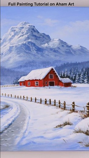 How to Paint a Snowy Red Barn | Easy Acrylic Tutorial for Beginners 🎨 #painting #art