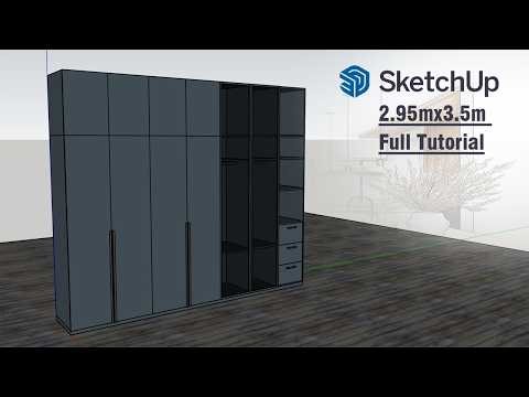 SketchUp Wardrobe Design: 2.95 × 3.5 m Closet with 3D Drawers | Step-by-Step Tutorial