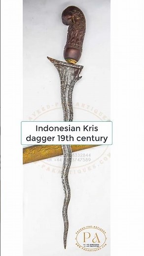"19th Century Heavily Carved Indonesian Kris Dagger with Brass Sheath #sword #history