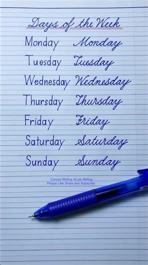 How to write Days of the Week in English cursive writing | Print & Cursive Handwriting Practice