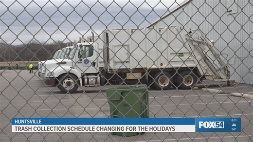 North Alabama holiday trash schedule changes: Huntsville, Madison, Decatur delays explained