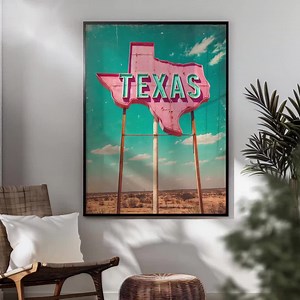 Texas Retro Sign Poster, Vintage Desert Road Trip Wall Art Print, Southwest Americana Photography, Pink Western Decor, Framed/unframed - Etsy