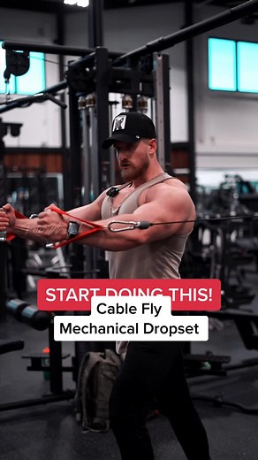 Mechanical Drop Set (Cable Chest Fly) - Try this on your next chest workout. I tend to so this drop set towards the end of my push day, to fully finish off the pecs. This can be done from other angles aswell (low to high or high to low cable flys). The goal is to take each set to failure, as many reps as you can do with good form and no rest in between each “drop”. - #gymtiktok #gymtok #chestworkout #chestfly #chestexercise #gymtips
