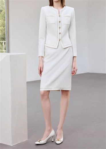 White Skirt and Suit Set: Custom Made Elegant Classic Two Pieces Set, Women's Suit Size Petite to Plus, Chic Elegant Formal Skirt and Jacket - Etsy