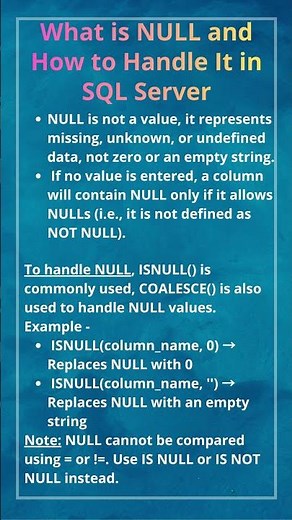 What is NULL and How to Handle It in MS SQL Server | NULL | ISNULL() #shorts #sqlserver