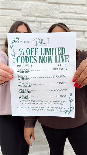 ☀️ GOOD MORNING, SHOPPERS! Saturday’s Limited Codes Sale is LIVE, and the deals are flying fast! 🕖💻 💡 Here’s how it works: 1️⃣ Add your must-haves to your cart! 2️⃣ Start with the codes in the graphic (like REINDEER for 35% off). 3️⃣ If a code doesn’t work, it means it’s gone—move to the next one and keep shopping! 🔥 These codes are online only and available in LIMITED quantities, so don’t wait! Sale ends Sunday, but the best codes won’t last long. 📢 Reminder: Exclusions apply (see graphic 