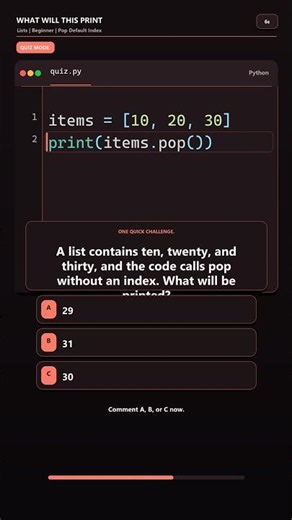 Can You Guess The Python Output: Pop Default Index #coding #correctcoding #python #programming