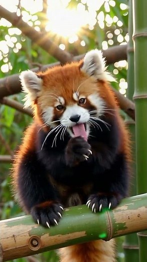 gentle red panda doing slow paw grooming