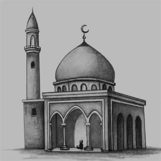 Simple Ramadan Kareem Drawing 🌙 | Easy Mosque (Masjid) Pencil Art Tutorial #shorts