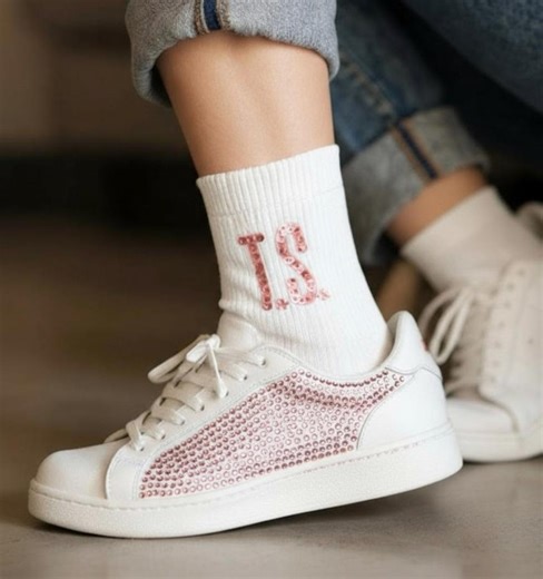 Bedazzled PINK Initial Ankle Socks: Ruffled Rhinestone Sparkle - Etsy UK