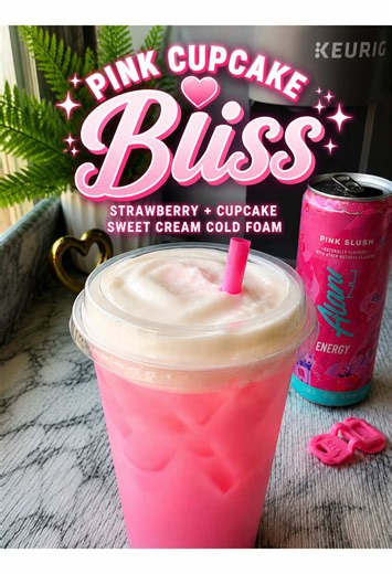 This might be the prettiest dirty Alani I’ve made yet. 🩷✨ Pink Slush strawberry cupcake sweet cream cold foam = dessert in a cup! Would you try the Pink Cupcake Bliss? 🍓🧁👇 #DirtyDrinks #AlaniNu #PinkSlush #DrinkTok #SummerDrinks