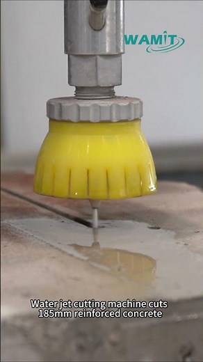 Water jet cutting machine cuts 185mm reinforced concrete